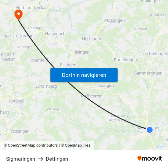 Sigmaringen to Dettingen map