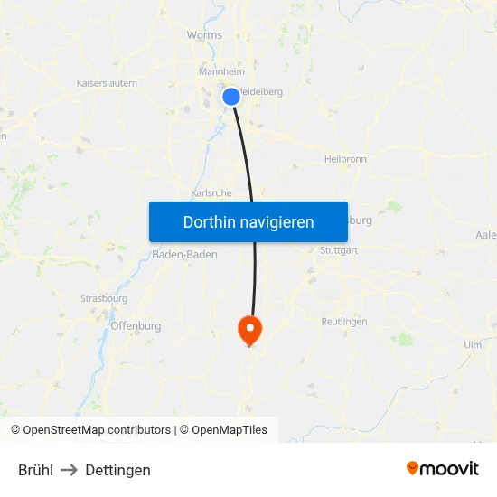 Brühl to Dettingen map