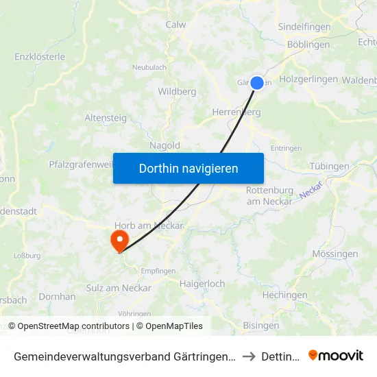 Gemeindeverwaltungsverband Gärtringen/Ehningen to Dettingen map