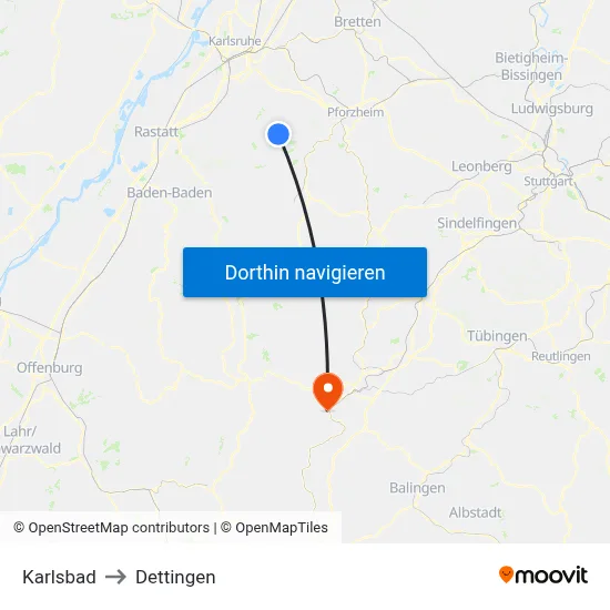 Karlsbad to Dettingen map
