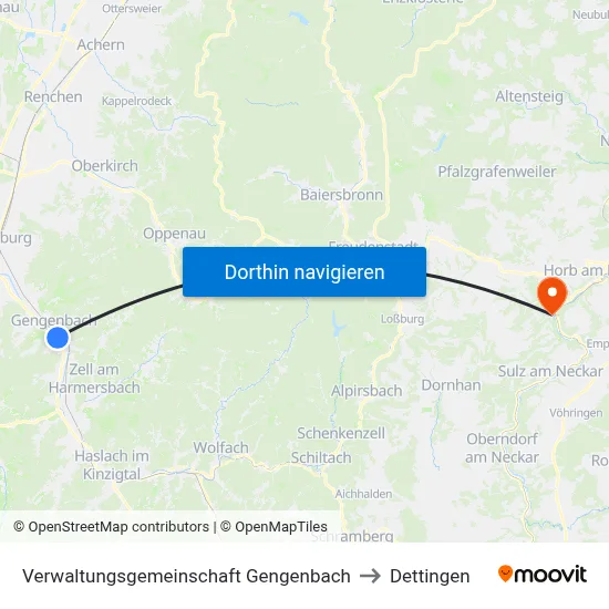 Verwaltungsgemeinschaft Gengenbach to Dettingen map