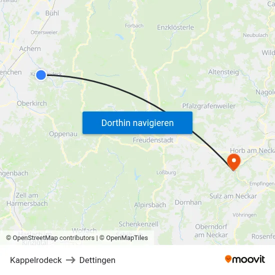Kappelrodeck to Dettingen map