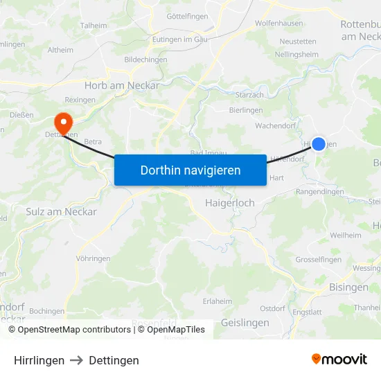Hirrlingen to Dettingen map