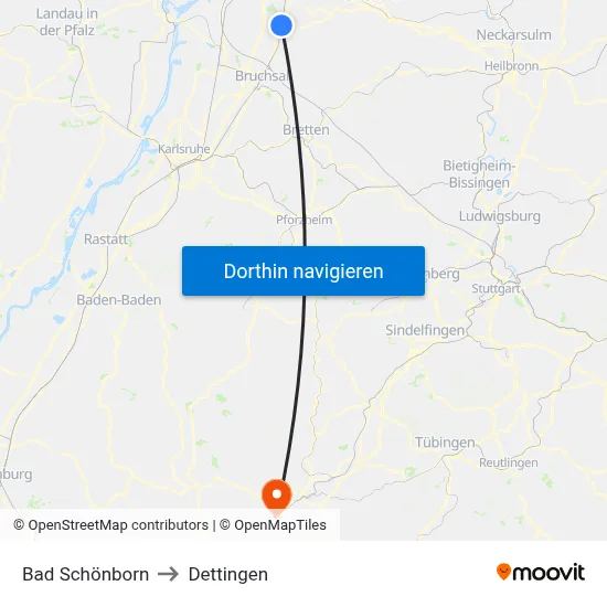 Bad Schönborn to Dettingen map
