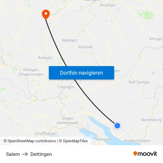 Salem to Dettingen map