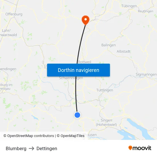 Blumberg to Dettingen map