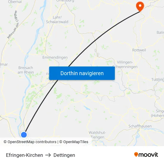 Efringen-Kirchen to Dettingen map