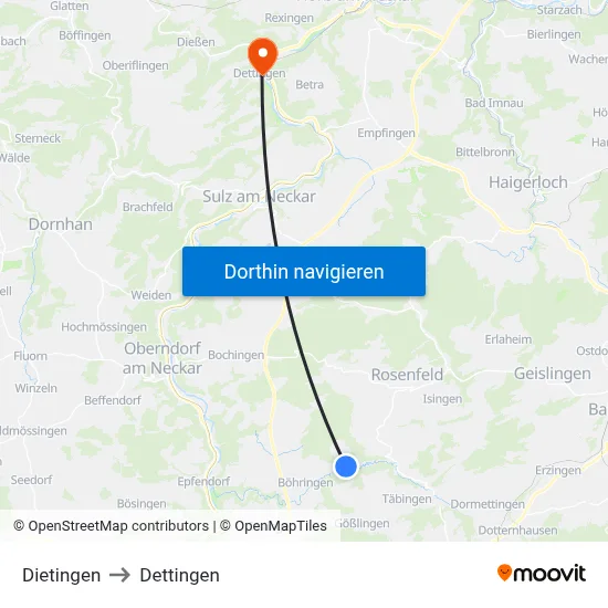 Dietingen to Dettingen map