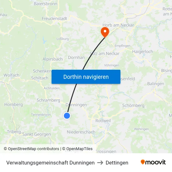 Verwaltungsgemeinschaft Dunningen to Dettingen map