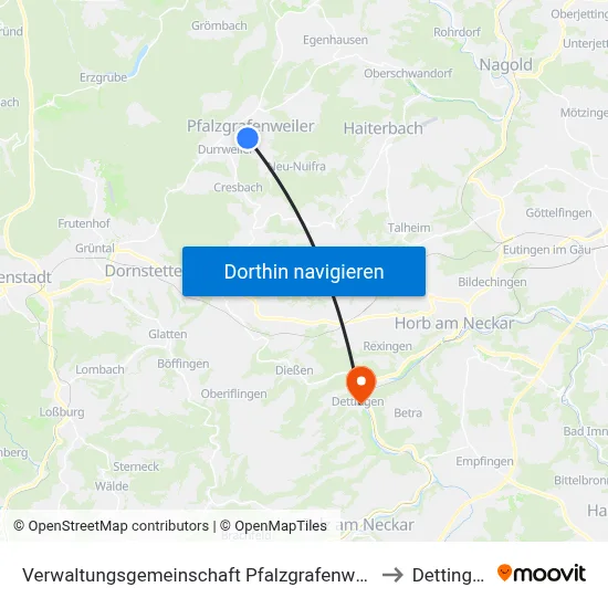Verwaltungsgemeinschaft Pfalzgrafenweiler to Dettingen map