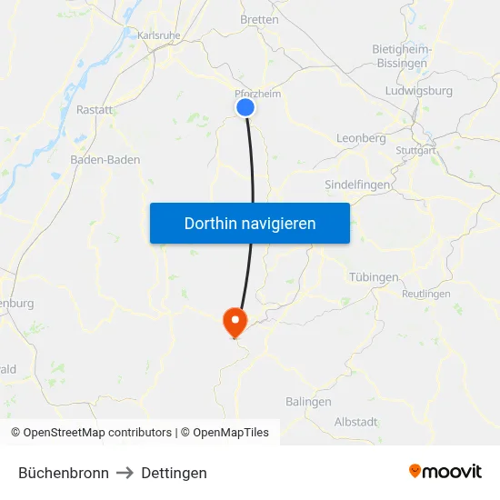 Büchenbronn to Dettingen map