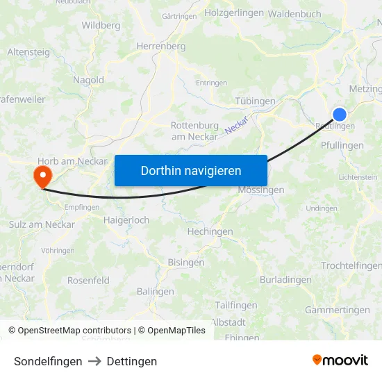 Sondelfingen to Dettingen map