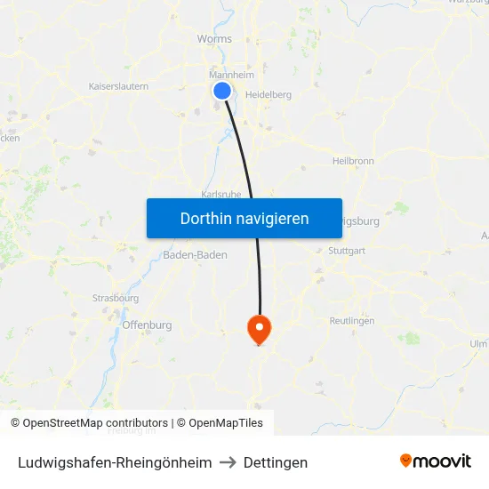 Ludwigshafen-Rheingönheim to Dettingen map