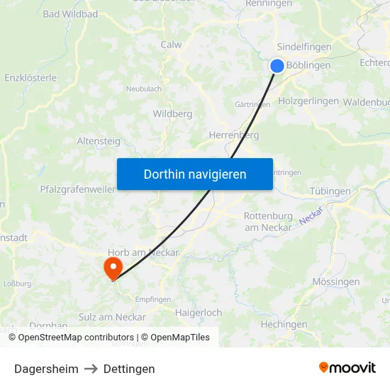 Dagersheim to Dettingen map