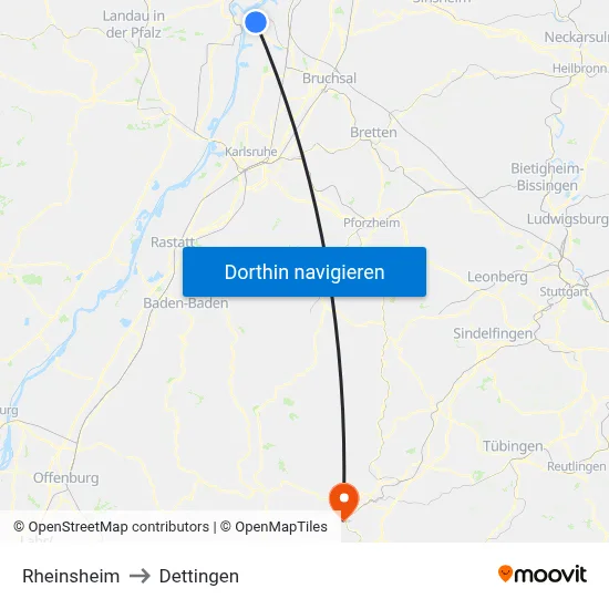 Rheinsheim to Dettingen map