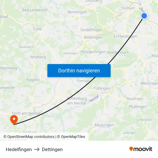 Hedelfingen to Dettingen map