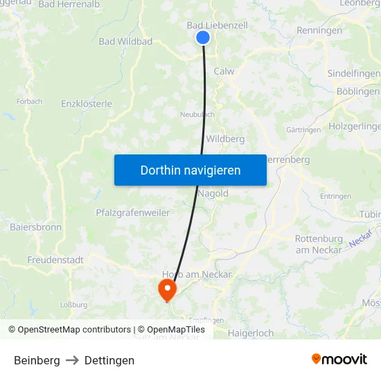 Beinberg to Dettingen map