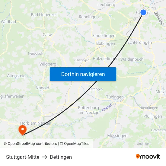 Stuttgart-Mitte to Dettingen map