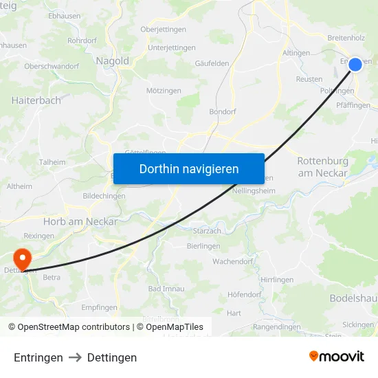Entringen to Dettingen map