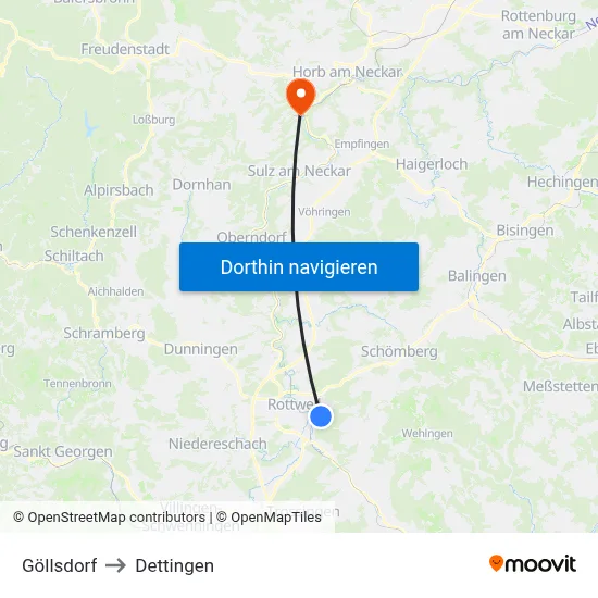 Göllsdorf to Dettingen map