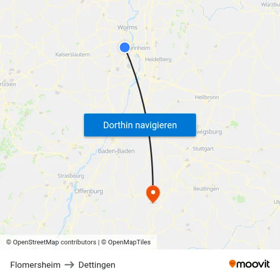 Flomersheim to Dettingen map