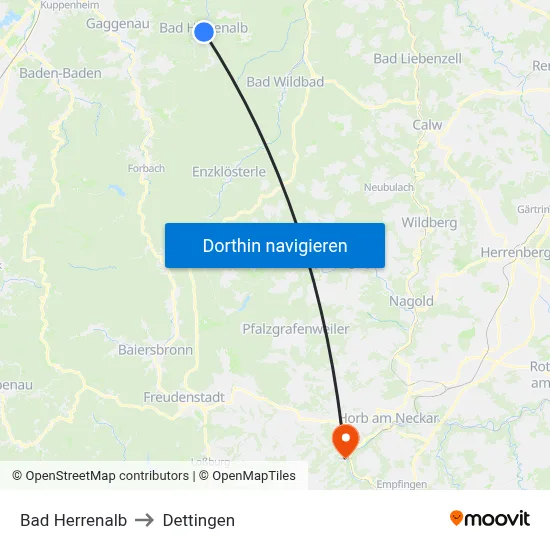 Bad Herrenalb to Dettingen map