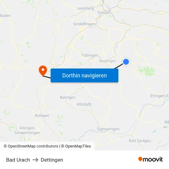 Bad Urach to Dettingen map