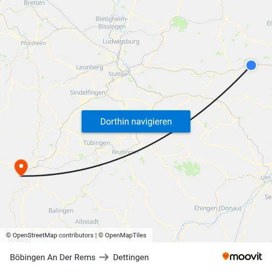 Böbingen An Der Rems to Dettingen map
