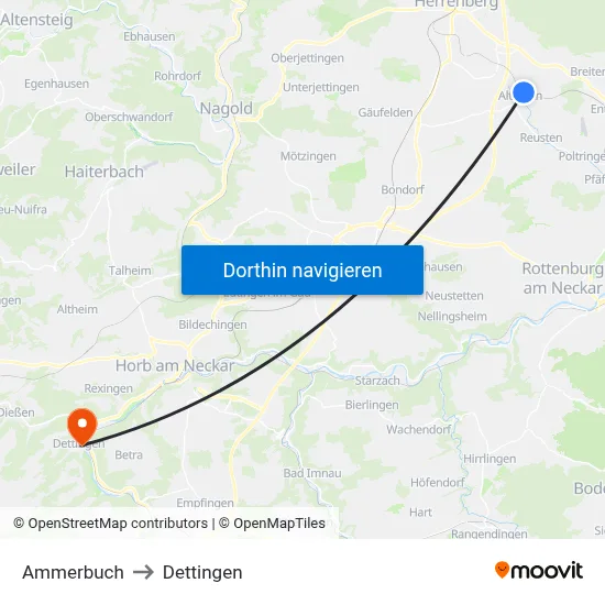 Ammerbuch to Dettingen map