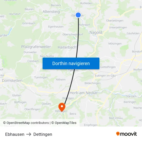 Ebhausen to Dettingen map