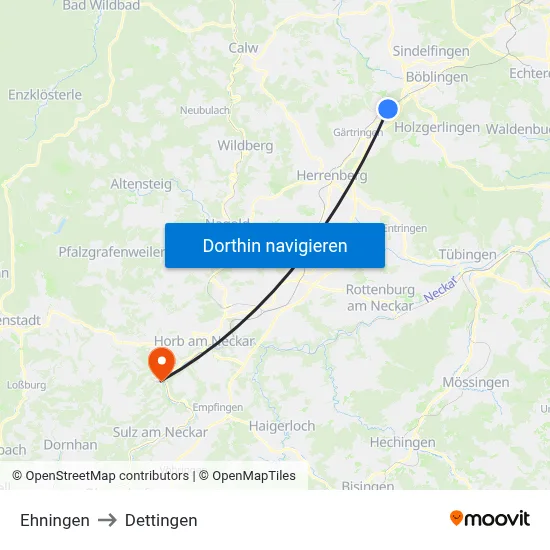 Ehningen to Dettingen map