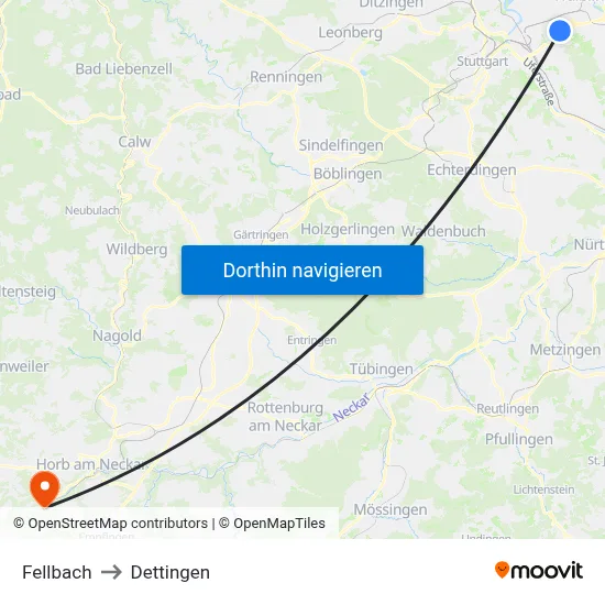 Fellbach to Dettingen map