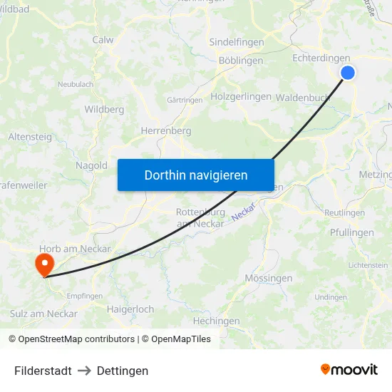 Filderstadt to Dettingen map