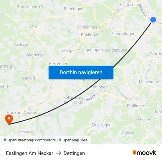 Esslingen Am Neckar to Dettingen map
