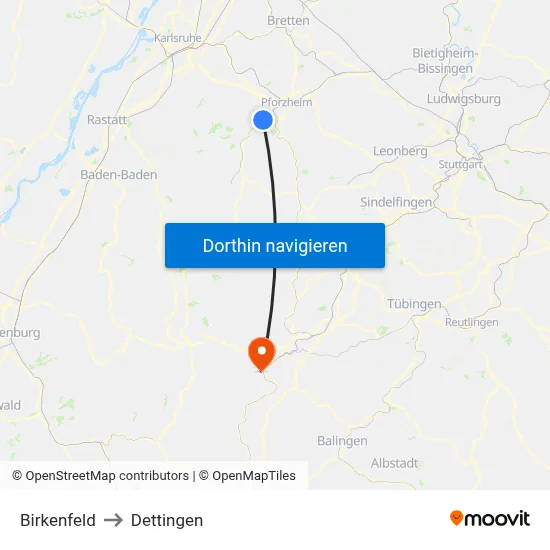 Birkenfeld to Dettingen map