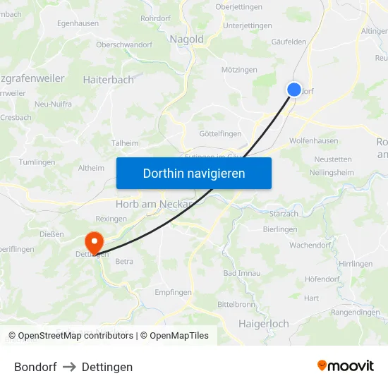 Bondorf to Dettingen map