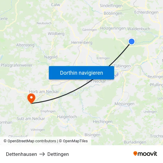 Dettenhausen to Dettingen map