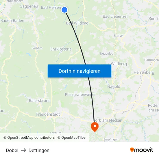 Dobel to Dettingen map