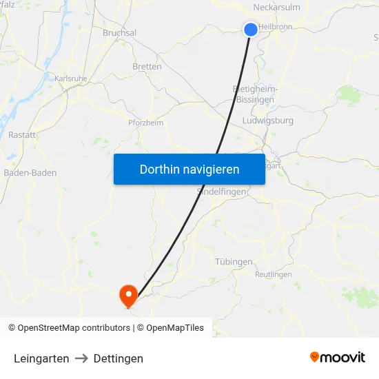 Leingarten to Dettingen map