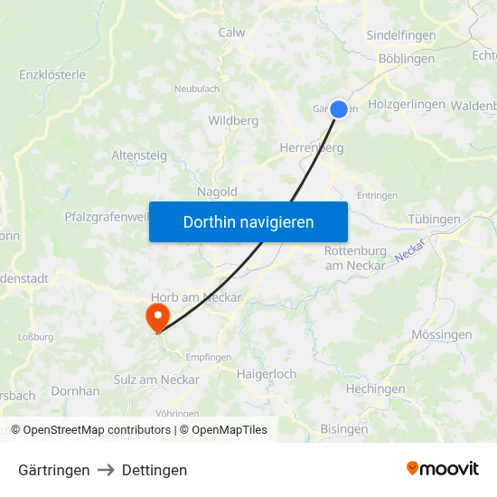 Gärtringen to Dettingen map