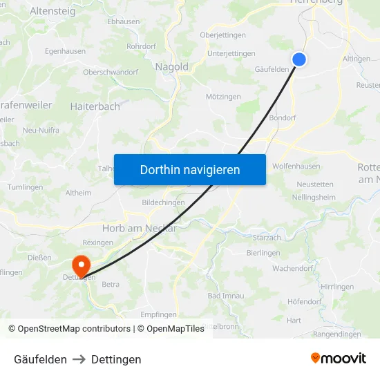 Gäufelden to Dettingen map