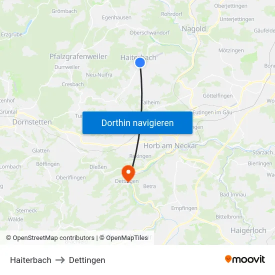 Haiterbach to Dettingen map