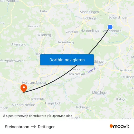 Steinenbronn to Dettingen map