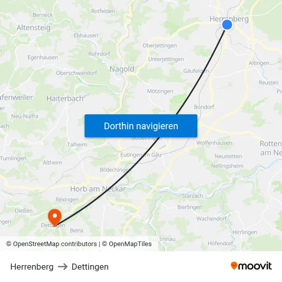 Herrenberg to Dettingen map