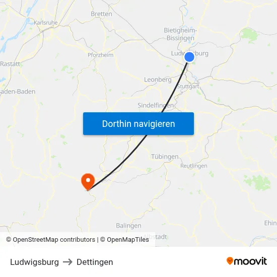 Ludwigsburg to Dettingen map