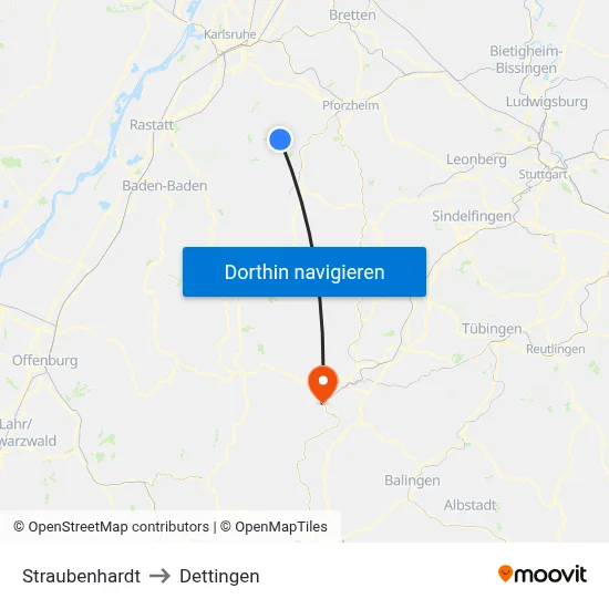 Straubenhardt to Dettingen map