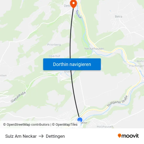 Sulz Am Neckar to Dettingen map