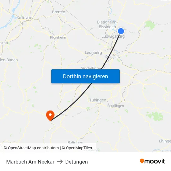 Marbach Am Neckar to Dettingen map