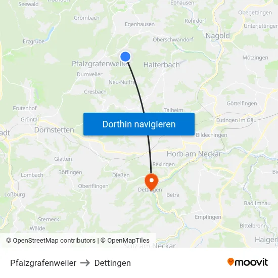Pfalzgrafenweiler to Dettingen map