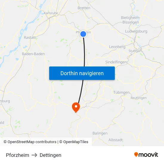 Pforzheim to Dettingen map